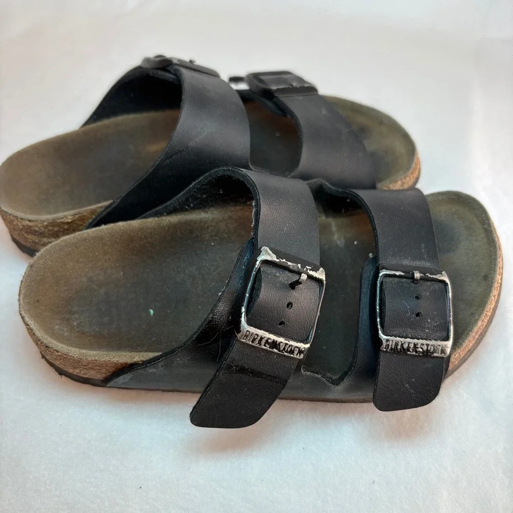 Birkenstock Arizona Kids Black Birko-Flor Two Strap Sandals Size 32 EU